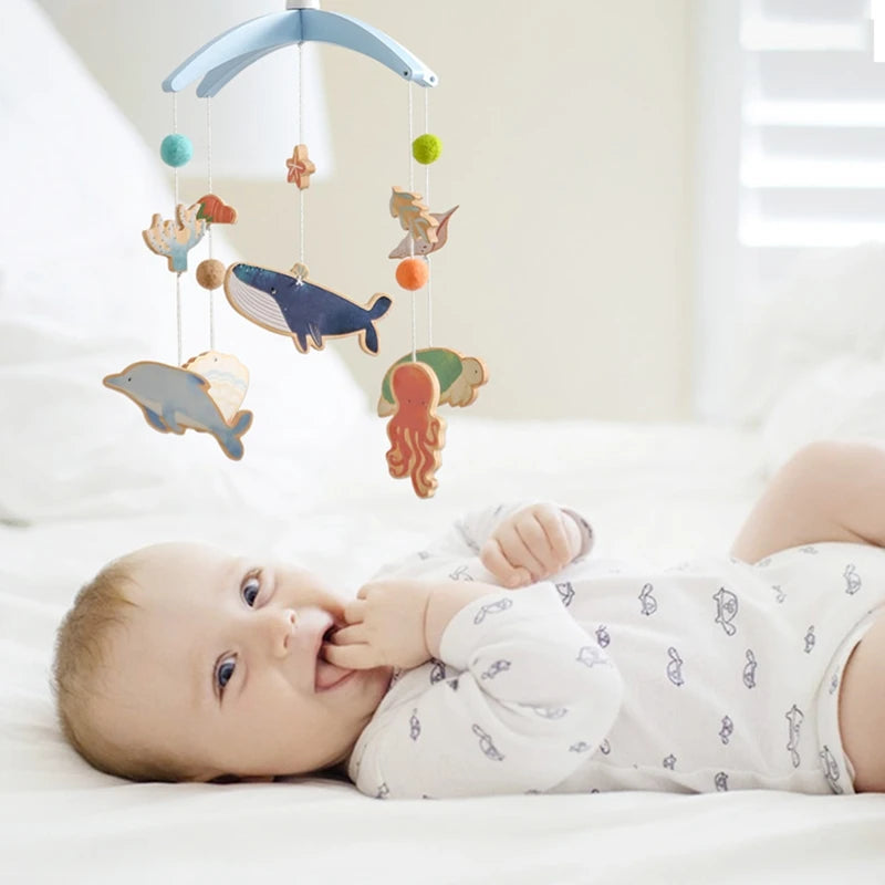 Boîte à musique mobile en bois pour nouveau-né, hochet en feutre pour bébé de 0 à 12 mois, support de cloche de lit au crochet, jouet CPull pour bébé -  Mon Jouet Montessori