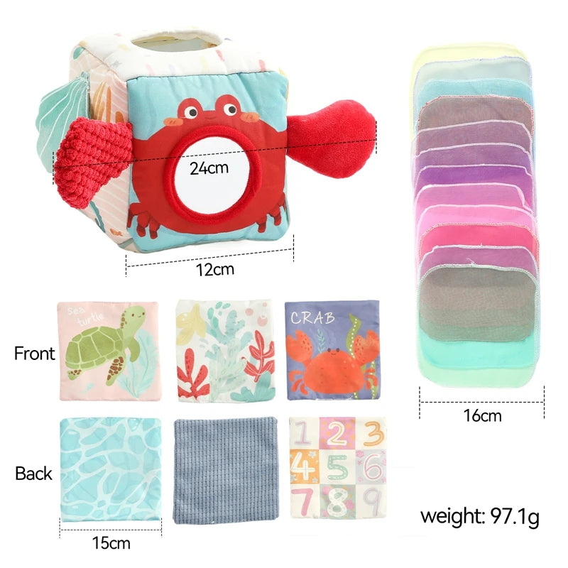 Jouet Montessori pour bébé, boîte à mouchoirs magique en coton, exercice des doigts, jeu de société occupé, jouet éducatif, hochet doux, livre en tissu, cadeau -  Mon Jouet Montessori