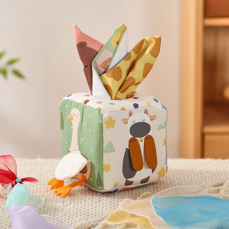 Jouet Montessori pour bébé, boîte à mouchoirs magique en coton, exercice des doigts, jeu de société occupé, jouet éducatif, hochet doux, livre en tissu, cadeau -  Mon Jouet Montessori