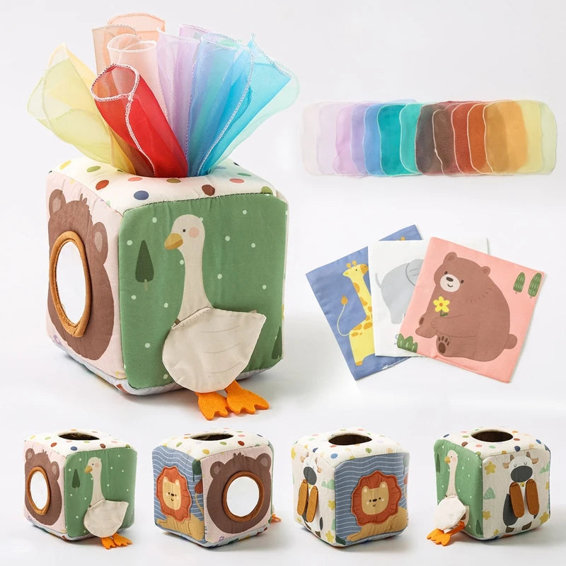 Jouet Montessori pour bébé, boîte à mouchoirs magique en coton, exercice des doigts, jeu de société occupé, jouet éducatif, hochet doux, livre en tissu, cadeau -  Mon Jouet Montessori
