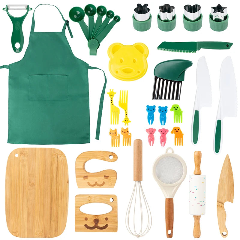 Couteau en bois sûr pour enfants et ensemble de cuisson pour enfants, outils de cuisine Montessori pour tout-petits, cuisine et cuisson pour enfants, petits chefs, cadeau -  Mon Jouet Montessori
