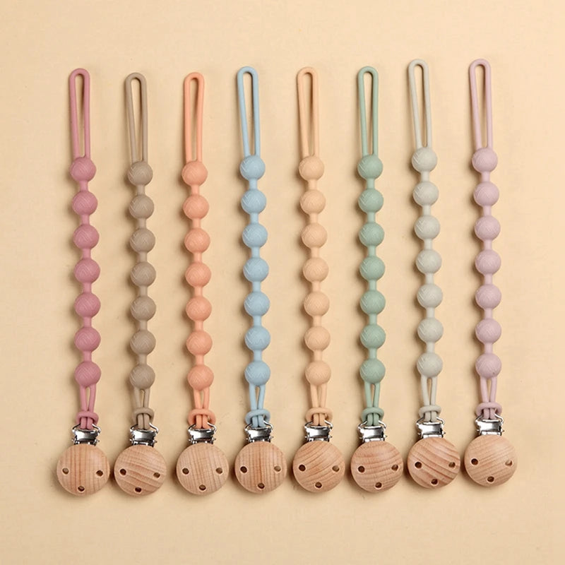 Clips de sucette en bois de hêtre, porte-chaîne factice, chaînes de sucette pour nouveau-né, porte-mamelon pour bébés, jouet de dentition pour bébé à mâcher -  Mon Jouet Montessori