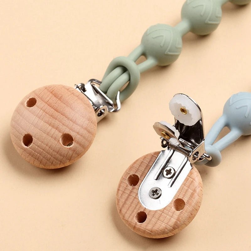 Clips de sucette en bois de hêtre, porte-chaîne factice, chaînes de sucette pour nouveau-né, porte-mamelon pour bébés, jouet de dentition pour bébé à mâcher -  Mon Jouet Montessori