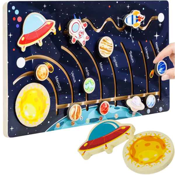 Puzzle système solaire en bois pour enfant dès 3 ans