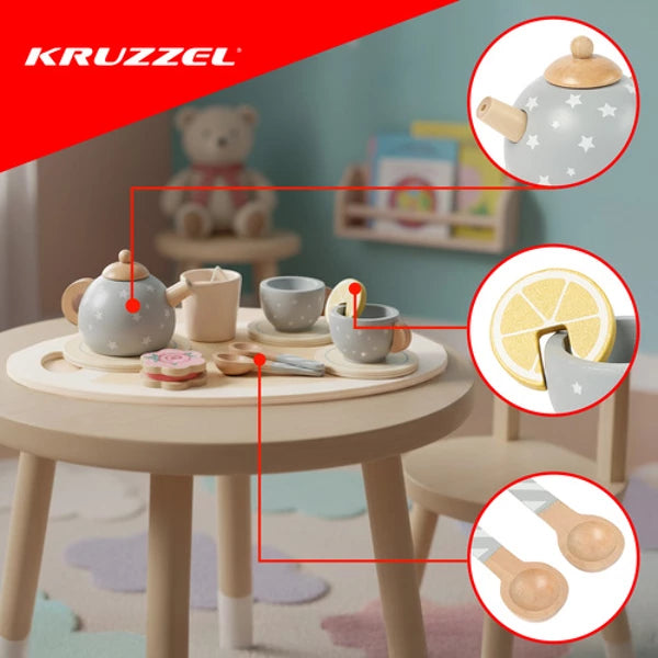 Service à thé en bois pour enfants avec tasses, théière et plateau